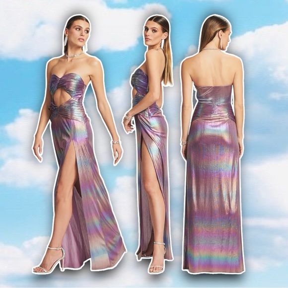 NWT RETROFETE Soleil Dress Lilac Aurora Pastel Rainbow Formal Prom Metallic Y2K - Picture 4 of 16